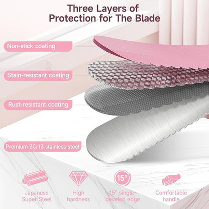2025 Upgrade Bread Knife for Homemade Bread, World‘s 1st Double Serrated Knife with 5 Thickness Adjustable Slicing Guide, Stainless Steel Bread Cutter, Razor Sharp for Sourdough, Pink