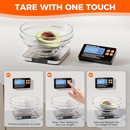 Food Kitchen Scale - TRUDIN Digital Food Weight Grams and Oz,USB Charging,Max.22lb/10kg,1g/0.05oz Accuracy,5 Units with Large Backlit LCD,Waterproof Easy-Clean (Light Silver)