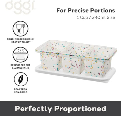 OGGI Prep & Portion Silicone Freezer Trays with Lid - Freezer Molds for Food, Ice Cube Tray, Food Prep Containers, Freezer Storage Containers, for Soup, Smoothie Cubes, Sauce, Broth, Leftovers - 1 Cup