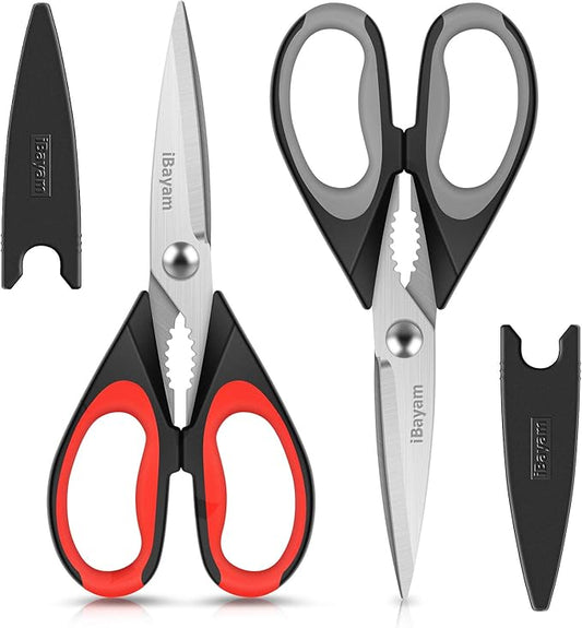 iBayam Kitchen Scissors All Purpose Heavy Duty, Kitchen Utensils Set, Stainless Steel Cooking Utensils Gadgets, Meat Poultry Food Shears Dishwasher Safe Utility Tools Home Gift, with Protective Sheath