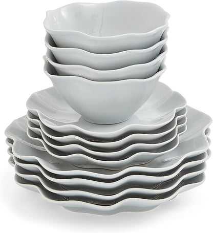 Portmeirion Sophie Conran Floret 12 Piece Dinnerware Set | Service for 4 | Elegant Dinnerware Serving Plates | Appetizer, Buffet, Dinner, and Lunch Plates | Dishwasher Safe – Dove Gray