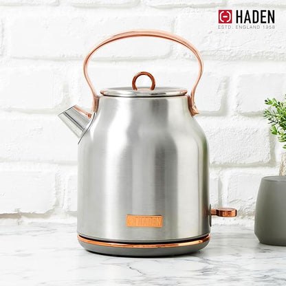 Haden Heritage 4 Slice Wide Slot Stainless Steel Toaster Bundled with 1.7 Liter Stainless Steel Electric Water Kettle, Steel & Copper