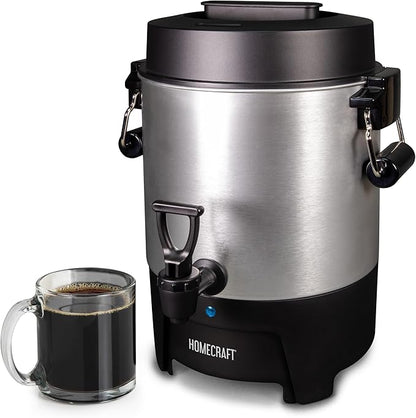 Homecraft 45-Cup Coffee & Hot Beverage Urn - Quick Brewing, Drip-Free Spout, Water Level Markings, Reusable Filter, & Carry Handles - Aluminum