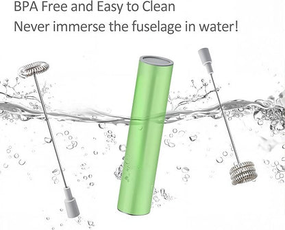 Electric Milk Frother Handheld,Travel Coffee Drink Mixer Batteries Included, 304 Stainless Steel Whisk for latte Cappuccino,Bulletproof Coffee Hot Chocolate,Egg-Grass Green