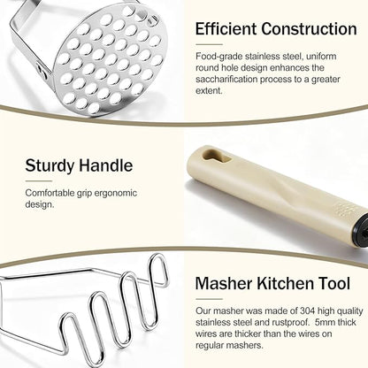 Potato Masher Stainless Steel, 2pcs Heavy Duty Mashed Potato Mashers - Masher Kitchen Tool & Food Mashers for Potatoes, Beans, Avocado, Meat, Vegetables Dishwasher Safe