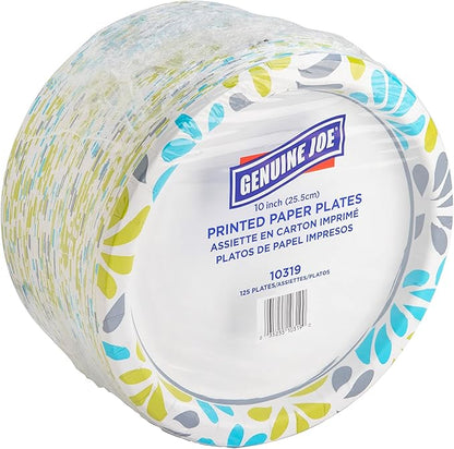 Genuine Joe Printed Paper Plates, 10" (Pack of 125)