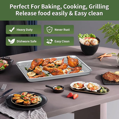 Baking Sheet with Wire Rack Set: 3 Baking Pans + 3 Cooling Racks for Cooking and Baking - Stainless Steel Nonstick Bacon Pans for Oven, Warp Resistant & Heavy Duty & Rust Free