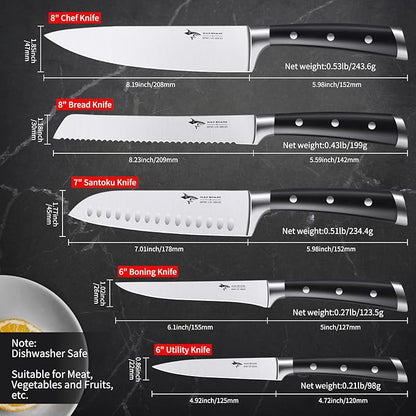 MAD SHARK Kitchen Knife Set, Ultra Sharp Chef Knife Set with Ergonomic Handle, High Carbon Stainless Steel Knives Set for Kitchen, 5 Piece Cooking Knives Sets with Gift Box