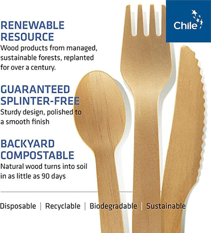 Disposable Wooden Cutlery Set - 100% Home Compostable - 100 Mix - (40 Forks, 40 Spoons and 20 Knives) 6.5", Bamboo Utensils Alternative, Eco-Friendly, Organic, Sustainable and Carbon Neutral Certified