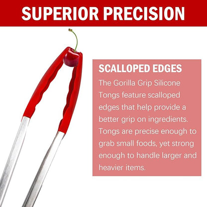 Silicone Kitchen Tongs for Cooking - 9+12 Inch Heat-Resistant Stainless Steel Cooking Tongs with Non-Slip Handle, Non-Scratch Tips for, BBQ, Salad & Air Fryer - 2-PieceRedSet
