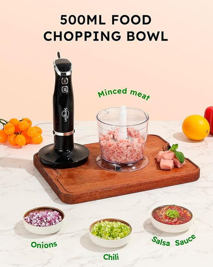 Sangcon 6-in-1 Immersion Blender Handheld, Hand Blender with Chopper & 34oz Blending Cup Storage Base, 2-Speed Adjustable Stick Blender,Stainless Steel Blades, Detachable Blender, Whisk, Milk Frother
