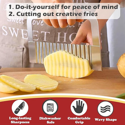 JAYVAR Extra-Large Crinkle Cutter Wave Potato Slicer – Stainless Steel French Fry Cutter for Restaurants, Waffle Slicing Tool, Crinkle Chopping for Potatoes, Kitchen Veggie Cucumber Slicer with Handle