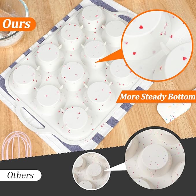 Silicone Muffin Pan, Metal Reinforced Frame Silicone Cupcake Pan Easy to Handle 12 Cups for Valentine's Day Baking Nonstick Regular Size Muffin Tin 1 Pack Love Heart