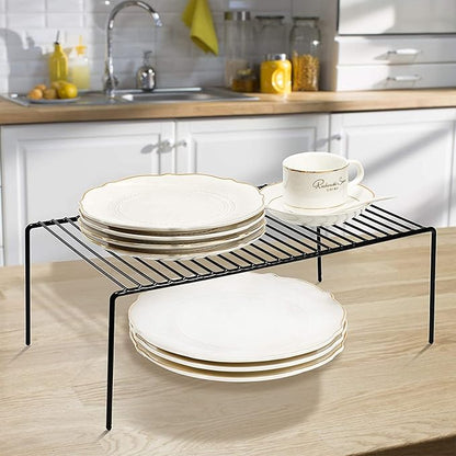 Kitchen Cabinet Organizer Shelf Rack Set of 2, Medium (13 x 9.4 inch) Metal Freezer Organizer Wire Shelves, Plate Dish Storage Rack for Cabinets, Counter, Cupboard, Pantry Organization, Black