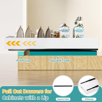 HBL' 2 Pack | 21" Deep Pull Out Cabinet Organizer Adhesive, (13.8" to 22.0") Width Expandable Sturdy Carbon Steel Roll-Out Drawers for Face Frame or Frameless Cabinets,Slide-Out Shelves for Pantry.
