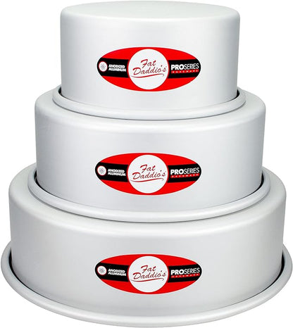 Fat Daddio's Anodized Aluminum 3-Tiered Round Cake Pan Set 3 Inch Depth, 4", 6", 8"