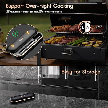 INKBIRD Meat Thermometer Wireless, Smart Bluetooth Meat Thermometer, IP67 Waterproof Wireless Meat Probe with Rechargeable Box for Outdoor Grill Smoker BBQ Rotisserie iOS & Android App