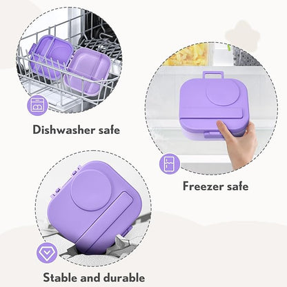 Bento Lunch Box with 12oz Soup Thermo,4 Compartments Lunch Box Containers, Spoon&Sauce Jar, BPA Free&Leak proof,Insulated Food Jar for Travel(Purple)