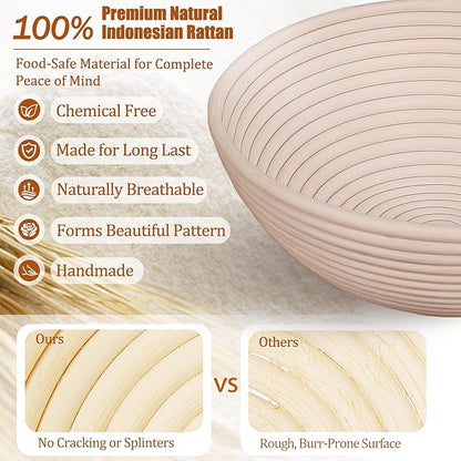 Panny Sourdough Starter Kit, Banneton Bread Proofing Basket with Glass Sour Dough Starter Jar, Sourdough Bread Baking Supplies, Making Tools, 9" Round & 10" Oval Baskets, Christmas Gift for Men Women