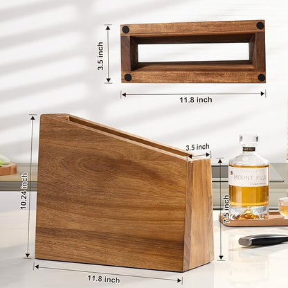 XXXL Magnetic Knife Block 11.8x10 inches, 4-Side Universal Knife Holder Builted in Powerful Magnet, Natural Acacia Wood Knife Storage Organizer for Kitchen Display