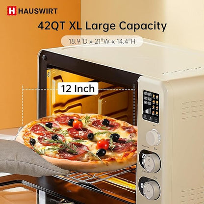 Hauswirt Toaster Oven Air Fryer, XL Large Convection Oven Countertop Rotisserie Chicken 42Qt 3-Tier for 5-8 People, 8 Mode Smart Toaster Stainless Steel 80°F - 500°F Quick & Even Crisp - Ivory