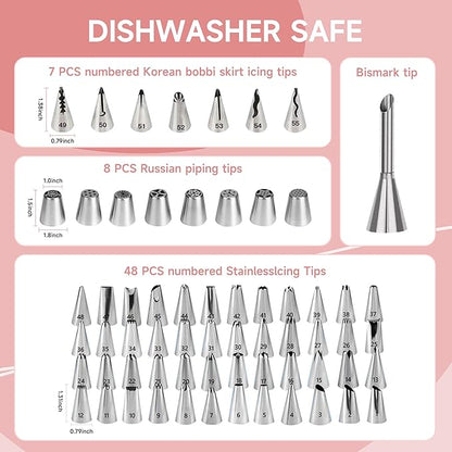 Cake Decorating Kit, 138pcs Cake Decorating Supply with Aluminium Cake Turntable, 64 Numbered Icing Piping Tips, 2 Spatulas, 3 Icing Comb Scraper and Leveller, 32 Piping Bags,cake decorating tool