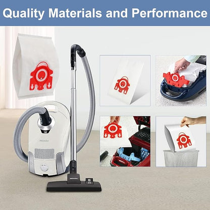 24 Pack 3D Airclean Vacuum Bag Replacement for Miele FJM Vacuum Compact C2 Compact C1 Complete C1 S241 S290 S300i S500 S700 S4 S6 Series With 6 Motor Protection Filters 6 AirClean