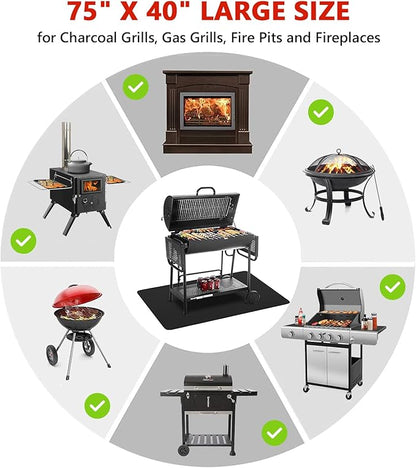 75 x 40 inch Under Grill Mats for Outdoor Grill, Double-Sided Fireproof Deck and Patio Protector Mat, Waterproof Oil-Proof BBQ Floor Pad Indoor Fire Pit Fireplace Mat