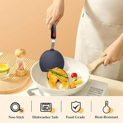 Silicone Spatula Turner, Wide Pancake Spatulas for Nonstick Cookware Pan, Heat Resistant 600°F, Thin Flexible Cooking Spatula for Kitchen Use, Flipper for Omelette Egg Fish, Dishwasher Safe, Black
