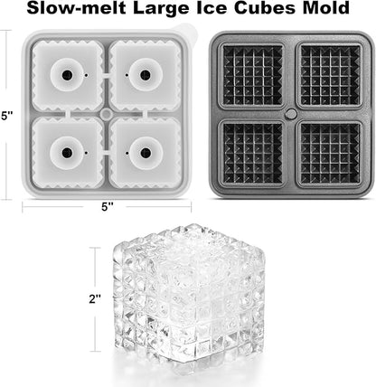 Nax Caki 3D Square Ice Cube Tray, Large Square Silicone Fun Shapes Whiskey Ice Mold with Funnel for Cocktails, Bourbon,Brandy, Whiskey Gifts for Men Black