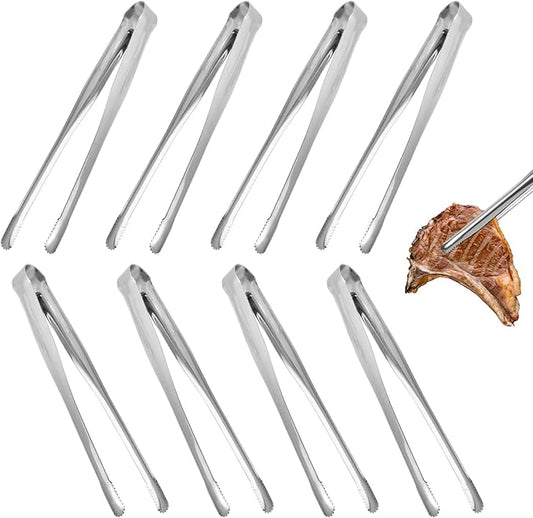 Serving Tongs Kitchen Tongs,Buffet Tongs, Stainless Steel Food Tong Serving Tong,small tongs 8 Pack(Sliver 9 Inch)