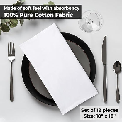 Urban Villa Cloth Napkins White Dinner Napkins Set of 12 (18X18 Inches) 100% Cotton Absorbent Washable Durable Reusable Cloth Napkins Ideal for Farmhouse Party Thanksgiving Harvest Fall Dinner Napkins