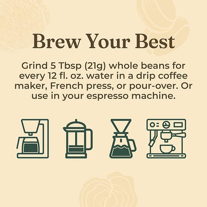 Four Sigmatic Dark Roast Organic Whole Bean Coffee | Whole Beans Coated with Lion's Mane, Chaga Mushrooms | Nootropic Mushroom Coffee for Enhanced Brain Function & Immune Support | 12oz