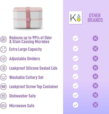 Double Premium Bento Box Adult, 67 fl oz BPA-Free - Dusty Pink Stackable Lunch Box with Leak-Proof Lids & Dividers, Perfect for Meal Prep, Lunches & Portion Control