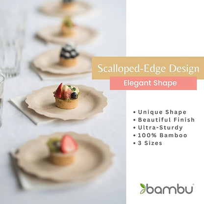 Bambu Pack of 100-9 Inch Disposable Bamboo Plates Fancy, Biodegradable Eco Friendly Products, Bamboo Disposable Plates for Party, Weddings, and Events, Great For Any Occasion - Bulk Case