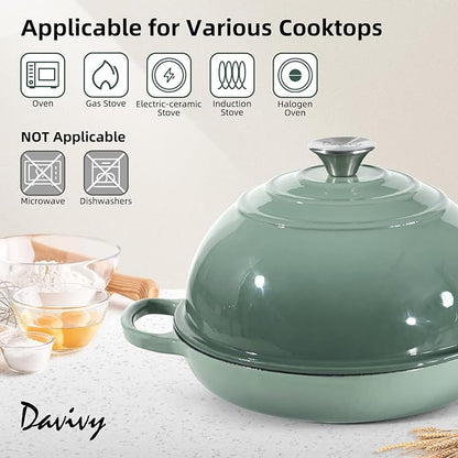 Davivy 5.5QT Sourdough Dutch Oven with Domed Lid, 10" Round Bread Dutch Oven, Enameled Cast Iron Bread Oven, Bread Oven for Sourdough Bread - Sea Salt Green