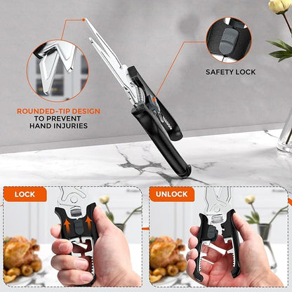 Multifunctional Kitchen Scissors - Kitchen Shears with Magnetic Holder & Safety Lock, Heavy Duty Poultry Shears, Stainless Steel for Chicken Meat Cutting Turkey, Vegetables