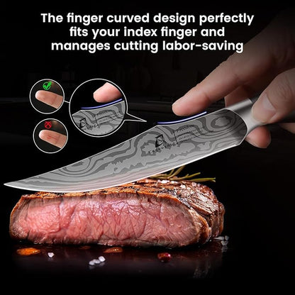 Steak Knives Set of 4, 4.8 Inch Fine-Edge Super Sharp Table Knives with Rest, Premium Germany Stainless Steel Ergonomic Handle, Elegant Black Ideal for Gift