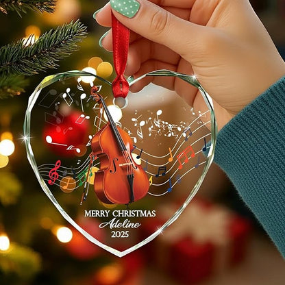 Personalized Contrabass Musical Instrument Glass Ornament, Customized Text Year Name Contrabass Player Ornaments Gift for Double Bass Lover Daughter Son, Best Double Bassist Glass Christmas Ornament