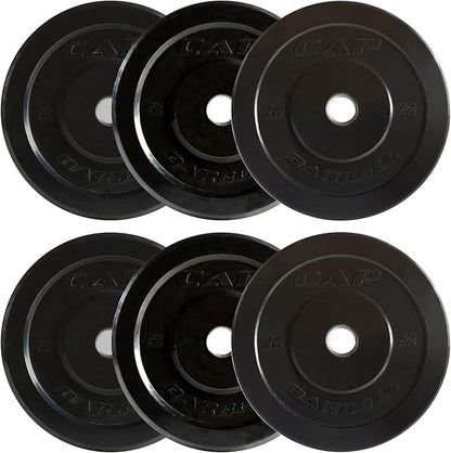 CAP Barbell 2-Inch Olympic Bumper Plate Weight Set with 6 Post Rack | 100-370 lbs | Multiple Options