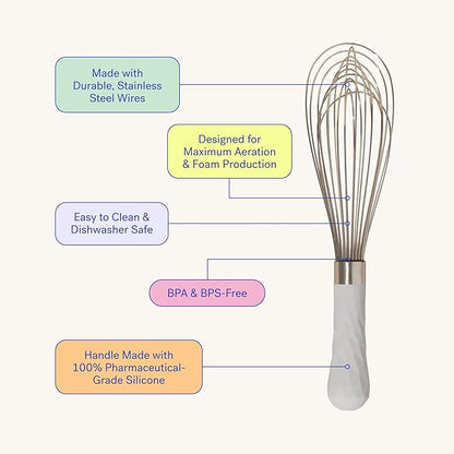 GIR: Get It Right Stainless Steel Whisk - Small Whisks for Cooking, Mixing, and Stirring - Mini-8 Inch - Studio White