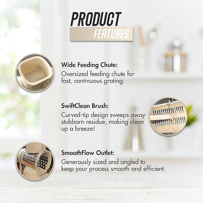 5-in-1 Rotary Cheese Grater with Hand Crank – Multi-Functional Vegetable Slicer, Nut & Cheese Shredder – Easy to Clean Food Grater (Beige)
