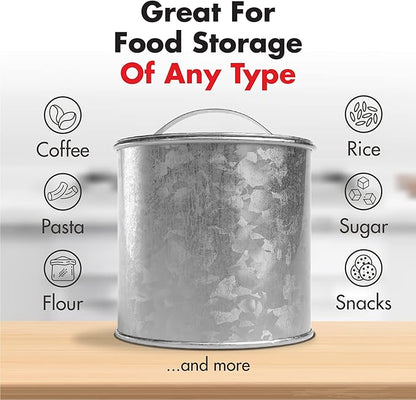 Amici Home Newport Galvanized Metal Canister | Dry Food Storage Container - 56 Ounce Capacity | Farmhouse Décor | Rustic Metal Canister for Kitchen Countertop (Silver)