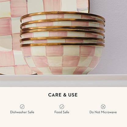 MACKENZIE-CHILDS Enamel Everyday Bowl, Serving Bowl for Entertaining, Extra-Small, Pink-and-White Rosy Check, Set of 1