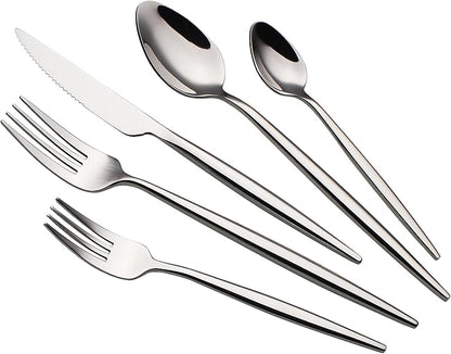 20 Piece Luxury Silverware Set for 4 Mirror-Polished 18/10 Stainless Steel Heavy Flatware Set Modern Cutlery Set Knife/Fork/Spoon Utensil Dishwasher Safe with Gifts