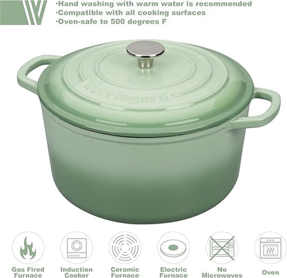 Enameled Cast Iron Dutch Oven Pot with Lid, for Sourdough Bread Baking, Round Dutch Ovens, 6 Quart, Green