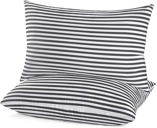 EIUE Bed Pillows for Sleeping 2 Pack Queen Size，Super Soft Down Alternative Microfiber Filled Pillows,Pillows for Side and Back Sleepers,20 x 30 Inches,Striped White Grey