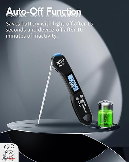 5 PCs Digital Food Thermometer with Fast 1-Second Reading, ±1°F Accuracy, -58°F to 572°F Range | Foldable Probe, Magnetic Back, Backlit LCD, Auto-Off for Grilling, Baking, Smoking