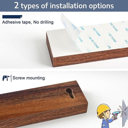 Dmore magnetic knife holder for wall—with 2 hooks, No Drilling 16 Inch walnut knife magnetic strip, Powerful knife magnet rack, include Adhesive Tape and screws for Knives, Utensils, and Tools