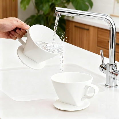 Handmade Pour Over Ceramic Coffee Dripper - Authentic Brewing Experience for Camping, Office, and Home (White)
